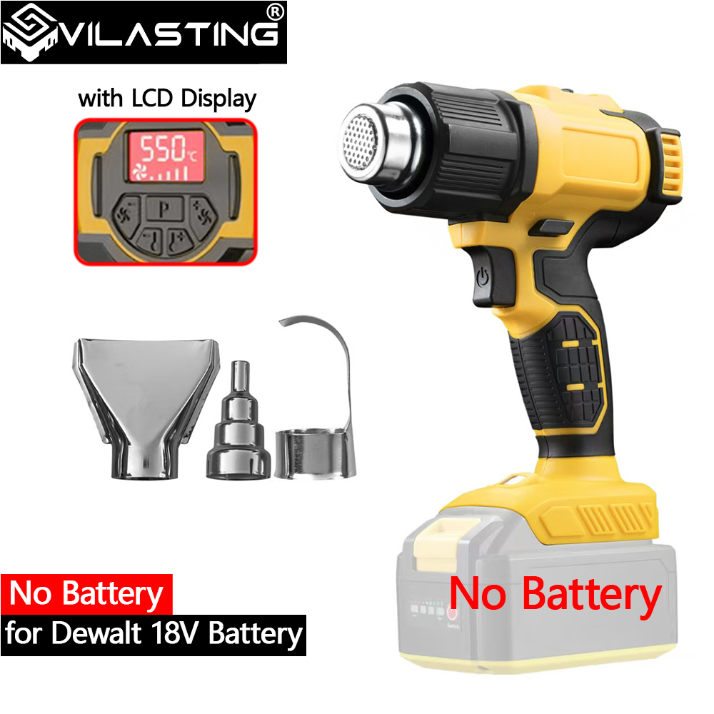 Heat Gun Variable - VILASTING ホットエアガン 550 ℃ デウォルト18Vバッテリーピン用ノズル付きLEDディスプレイ付き調節可能な温度コードレス電気ヒートガン
