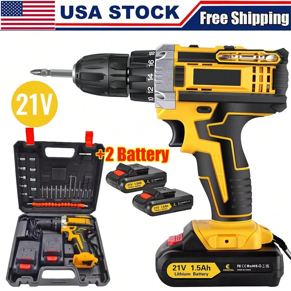 Power Tools For Construction Work - コードレスブラシレスインパクトドライバー＆ハンマードリルコンボキット、2個の充電式バッテリーと急速充電器付き、多機能電動工具セット、家庭修理や建設作業に最適