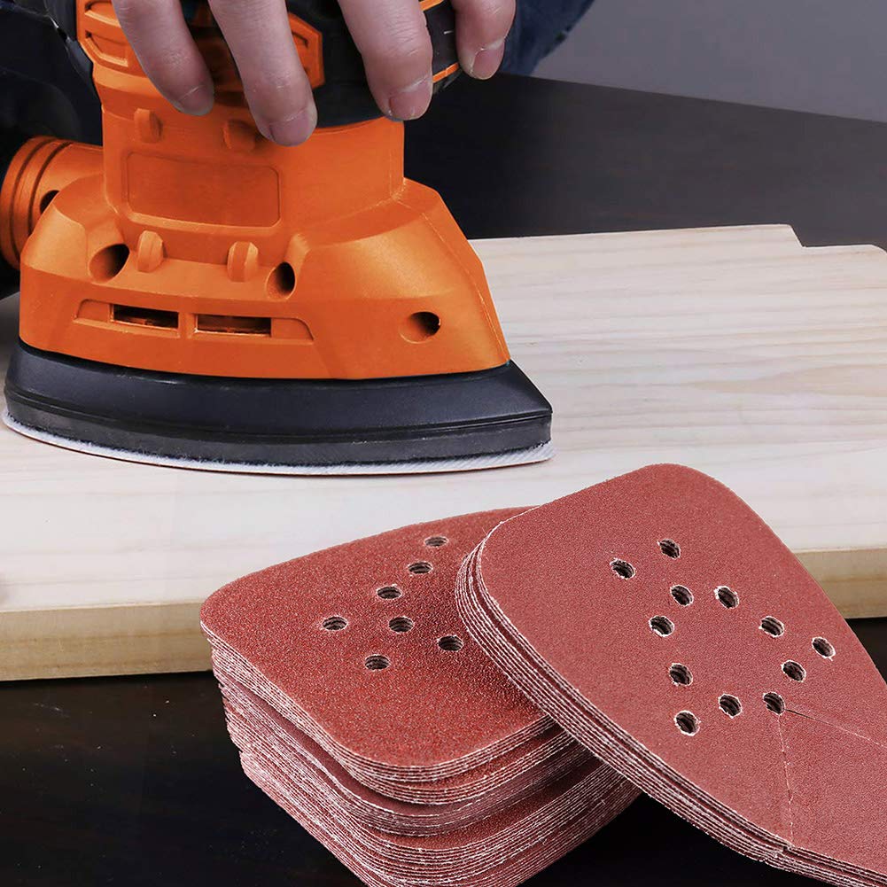 Detail Sander Corner - 三角形12穴サンドペーパー 135x98mm、フック＆ループ式赤色研磨工具、ディテールサンダー用、コーナーや狭い場所に最適