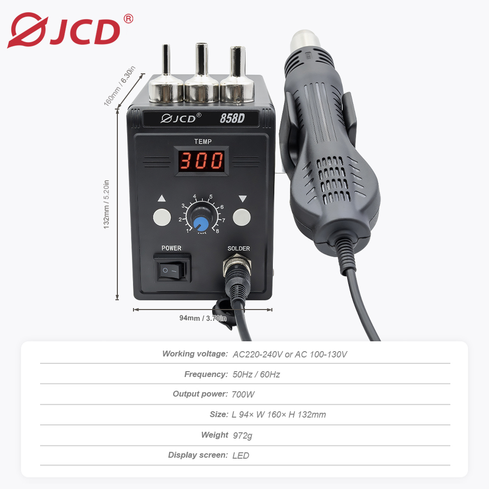 JCD ホットエアガン 858D 700 ワット BGA リ - Heat Gun Variable のレビューと価格